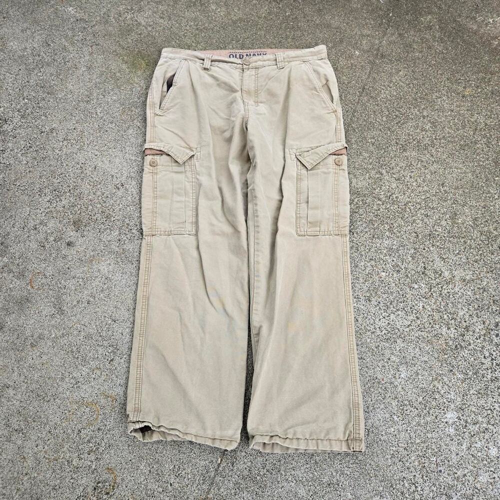 Vtg Y2k OLD NAVY Earthtone Minimal Surplus Flannel Lined Cargo Pants 34 x 30